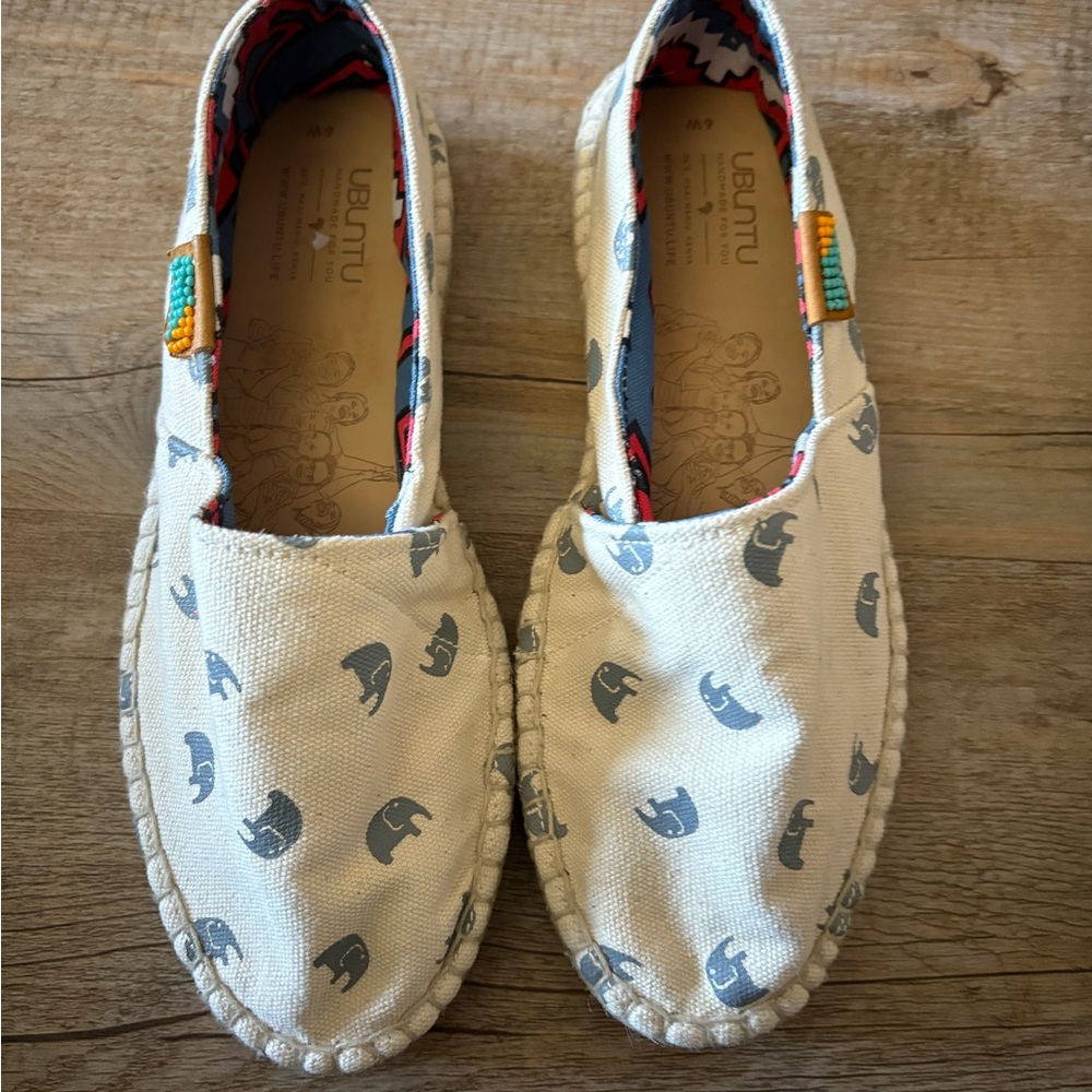 UBUNTU Elephant Print Espadrilles  Shoes - Cream and Gray